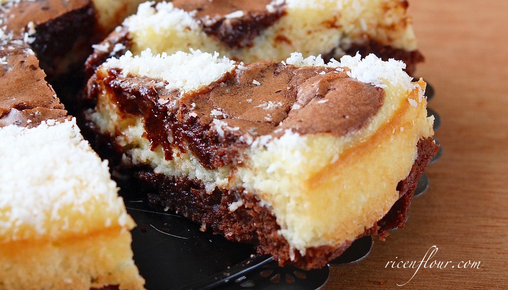 Checkerboard Coconut Cheesecake Brownie recipe Rice 'n Flour